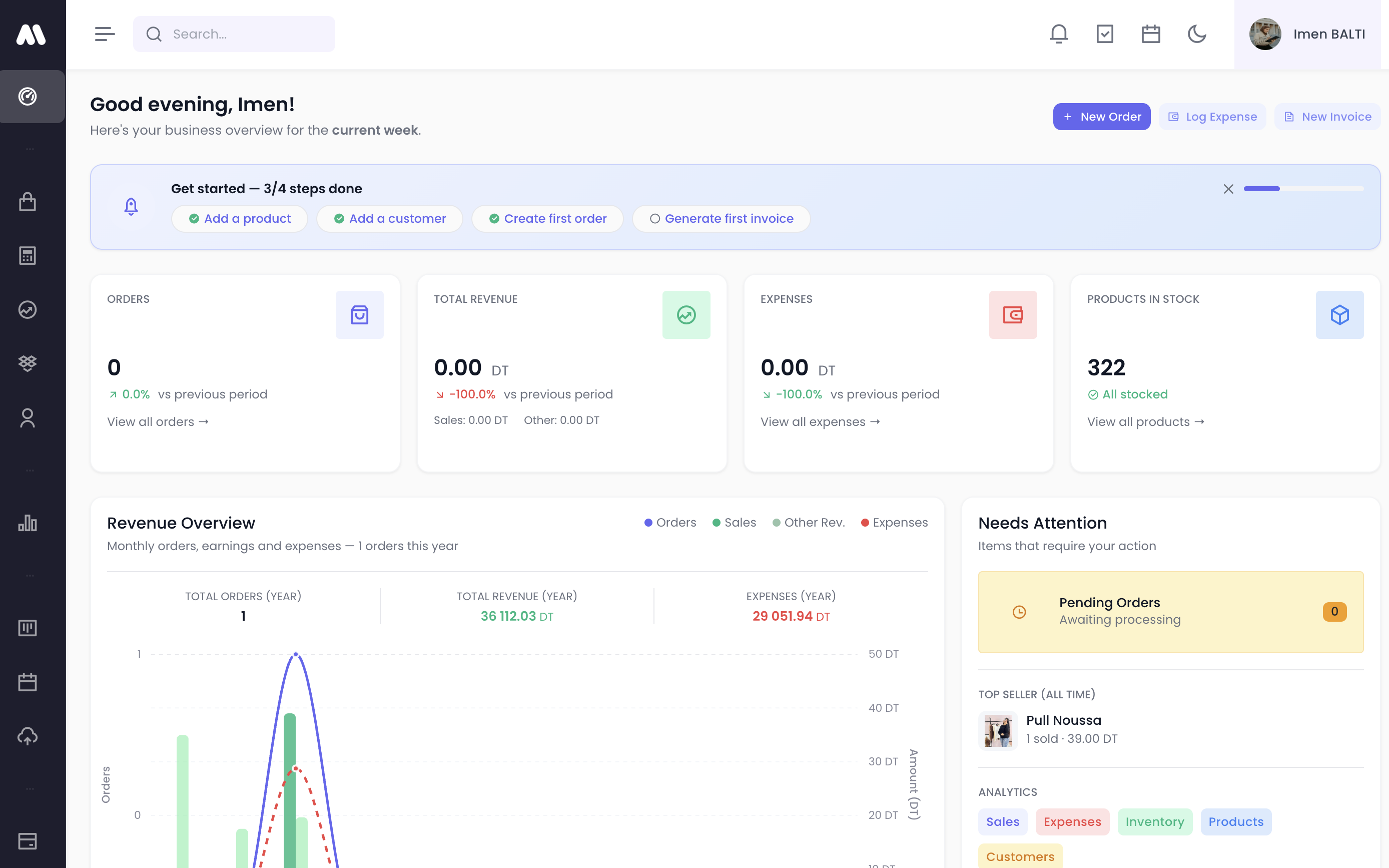 MoulMall dashboard — inventory, analytics and orders in one view